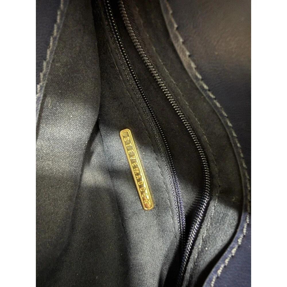 Steve Madden Midnight Navy Blue Velvet Quilted Shoulder Bag Gold Chain Link